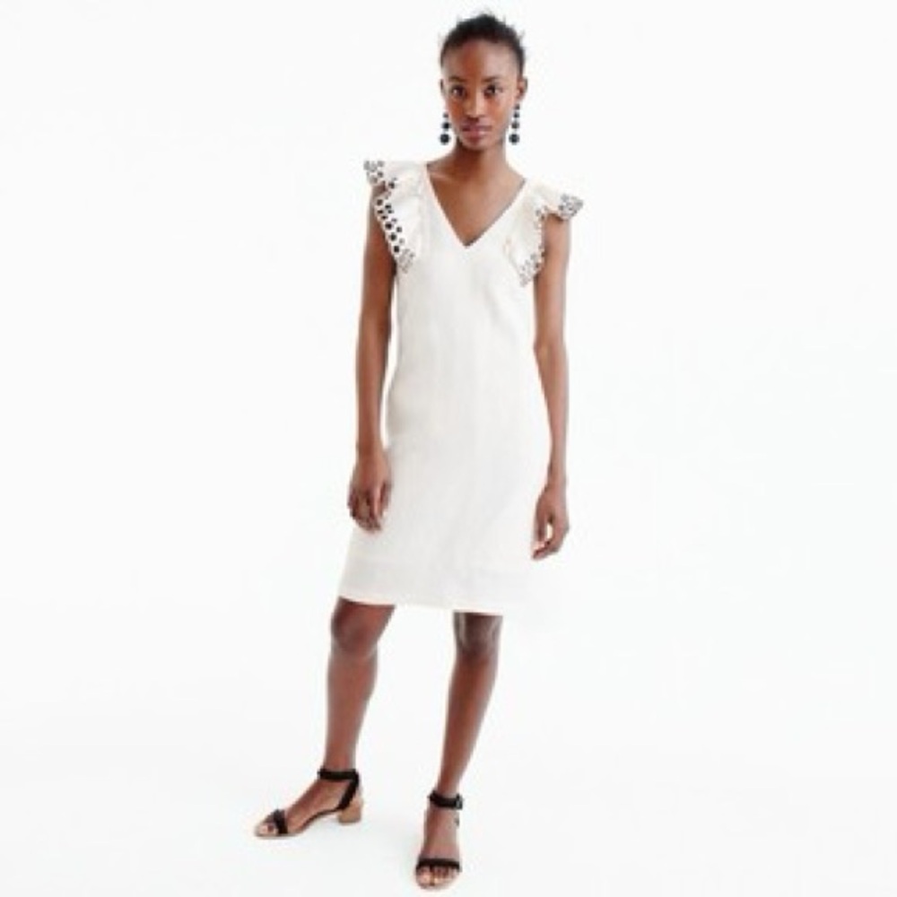 J. Crew Collection Linen Ruffle Shoulder Dress